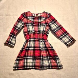 Hanna Andersson girls size 100 or 4 plaid flannel dress brown trim, VGUC